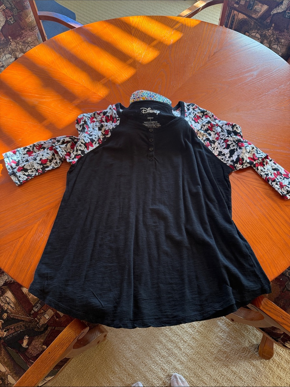 Disney Black Top with Minnie Print Raglan Sleeves